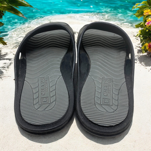 Chaps Women's Sz 11 Cushion Comfort Slide Sandals Black PVC Pool Beach - Picture 3 of 6